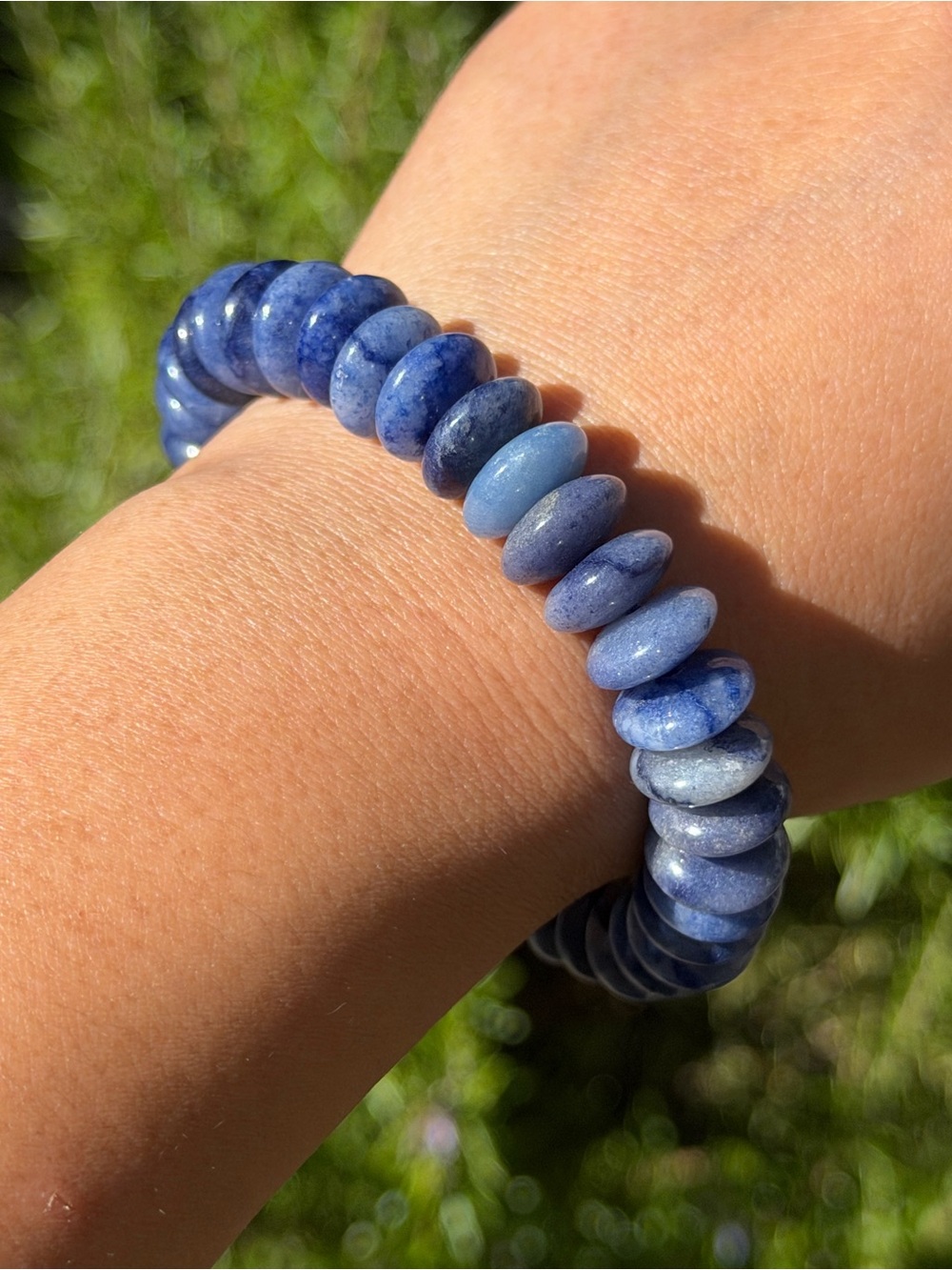 12.5mm Blue Aventurine Disk Bead 7 IN Stretch Bracelet 2602 - Picture 8 of 8